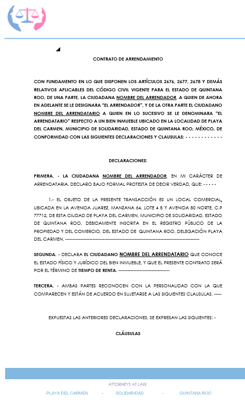 Ejemplo de formato de arrendamiento rellenable - Servicios Legales de La  Riviera